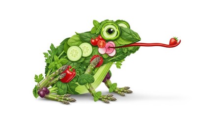 Fototapeta premium Creative frog made of fresh vegetables