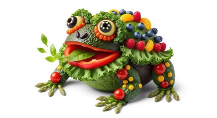 Creative frog made of vegetables and fruits