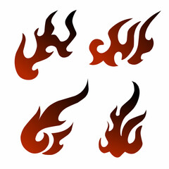 Set of Red Tribal Fire Flame Illustrations Isolated on White Background
