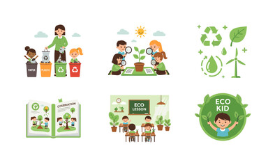 Fototapeta premium Eco-friendly kids learning composting and recycling in interactive classroom activities