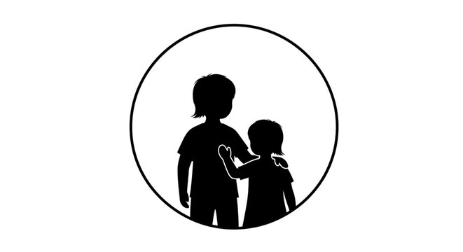 Silhouette of two small people.