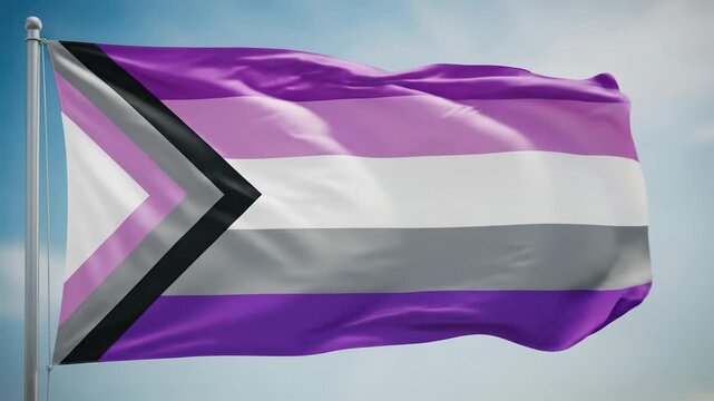 Genderfluid Pride Flag Waving in the Wind Against a Blue Sky