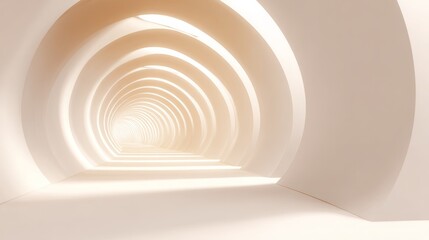 Obraz premium Lighted architectonic tunnel creating an abstract corridor with curved walls and shadows, symbolizing progress, future development, and an infinite journey