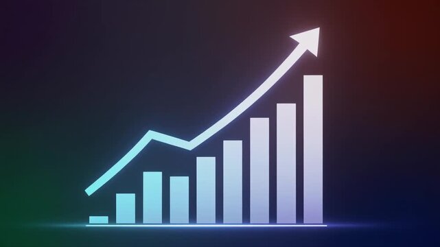 Glowing Business Growth Chart with Increasing Bar Graph and Upward Arrow financial success upward trend