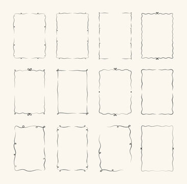 Hand Drawn Wavy Frame Bundle, Whimsical Borders, Doodle Wedding Invitation Borders, Handdrawn Frame Clipart