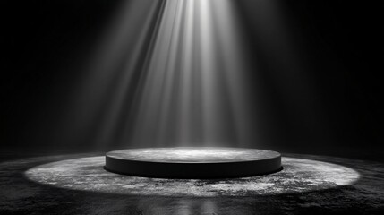 Dark Concrete Podium with Spotlight on Stage for Product Display