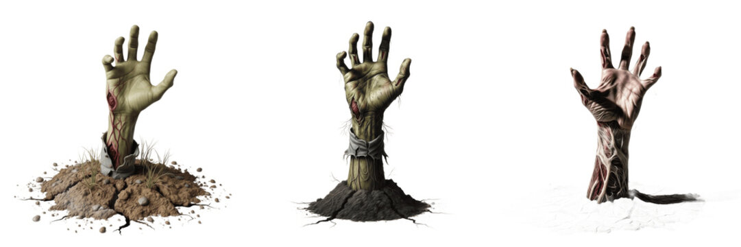 Set of Zombie Hands Rising From Ground Transparent Background PNG