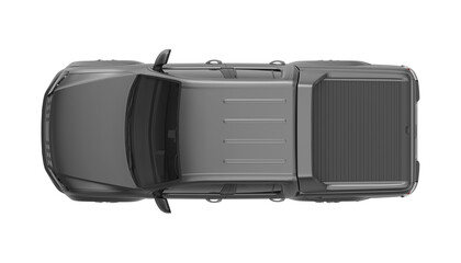 Top view of a sleek, modern gray pickup truck with a tonneau cover and roof rails © changnam37