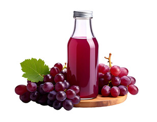 Fototapeta premium Fresh grape juice bottle with grapes on wooden board.