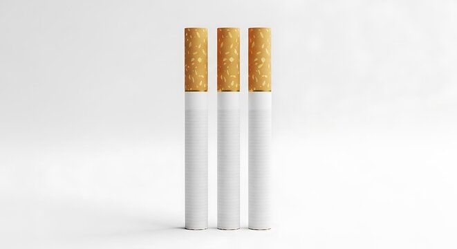 Three white cigarettes with brown filters.