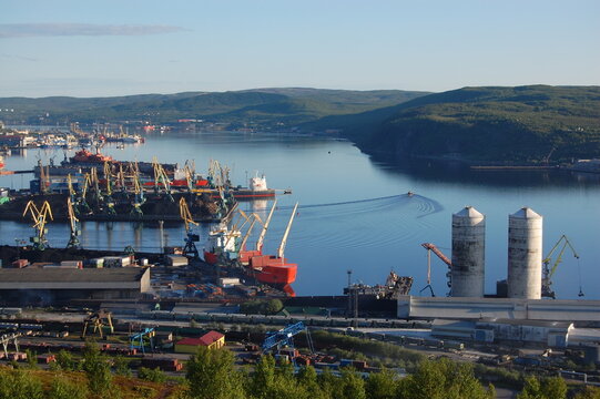 Murmansk, Russia - juny 14, 2011: Murmansk seaport, ships, cranes, logistics, maritime romance. Kola Bay. Barents Sea, Gulf Stream.