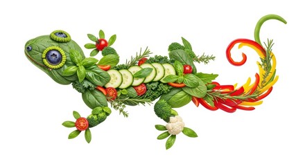 Obraz premium Creative lizard made of fresh vegetables and herbs