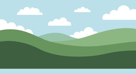 Obraz premium A minimalist landscape features rolling green hills and fluffy white clouds against a serene blue sky silhouette high quality professional detailed