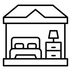 Accommodation Editable stroke line Icon with hotel and bed symbol