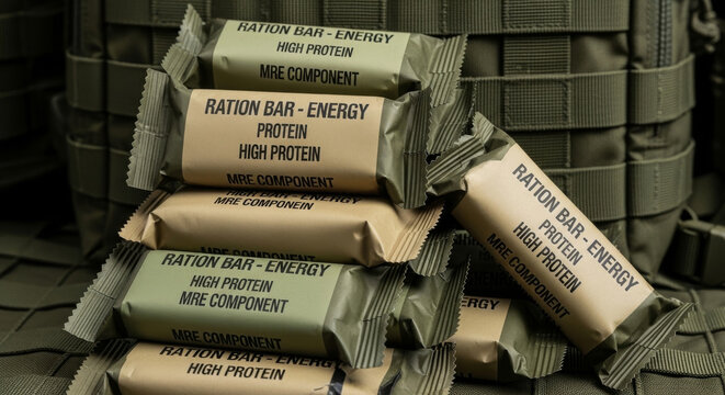Pile of Sealed High Protein Energy Ration Bars for MRE Components