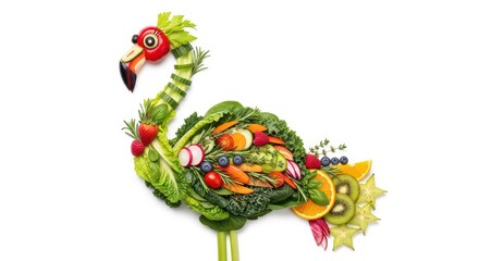 Fototapeta premium Flamingo made of fresh vegetables and fruits