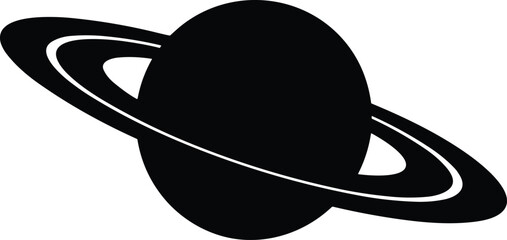 "Black silhouette illustration of a planet with rings resembling Saturn, minimalist astronomy design symbolizing space, science, exploration, galaxy, and celestial body concepts" © MstNur