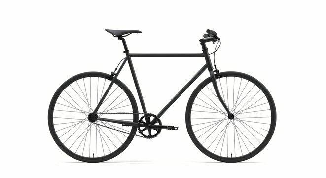 Sleek black fixed gear bicycle on white
