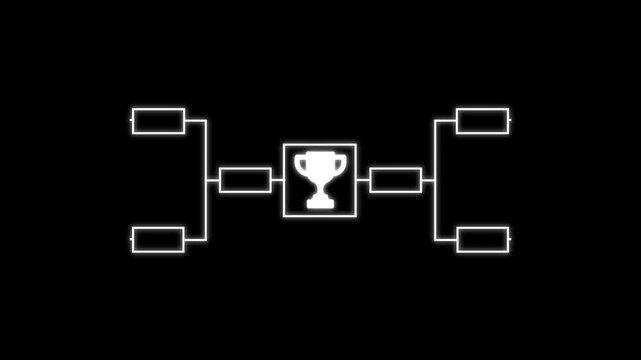 32 team tournament bracket championship template with white line animation isolated on black background. Championship bracket schedule for sports, football, 4k video animation concept