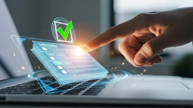 Digitized Documents: A User Engages with a Futuristic Interface on a Modern Laptop