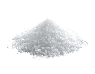 Pile of white salt crystals isolated on a white background.