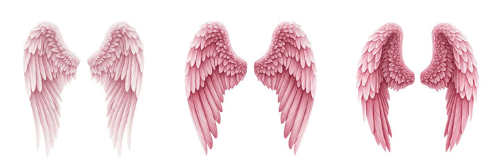 Set of Ethereal Pink Angel Wings with Transparent Background PNG © Abu