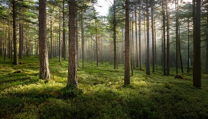 Obraz premium a dense pine forest background perfect for a serene natural theme