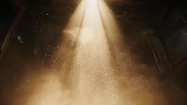 Cinematic dust overlay effect with smoke, rays of light shining through the atmosphere, creating a dramatic scene