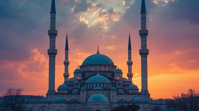 Blue Mosque Silhouette at Sunset Istanbul Turkey.