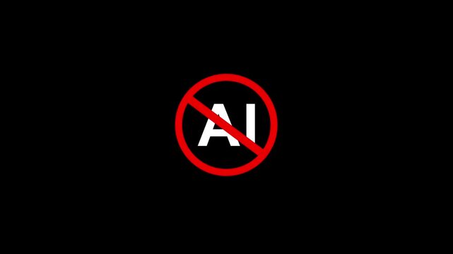 Anti-AI symbol with a bold design, perfect for content about protests against AI automation. Motion graphics of stop red circle