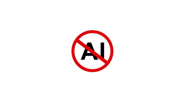 Anti-AI symbol with a bold design, perfect for content about protests against AI automation. Motion graphics of stop red circle