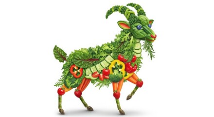 Fototapeta premium Vegetable Goat Sculpture: Creative Food Art
