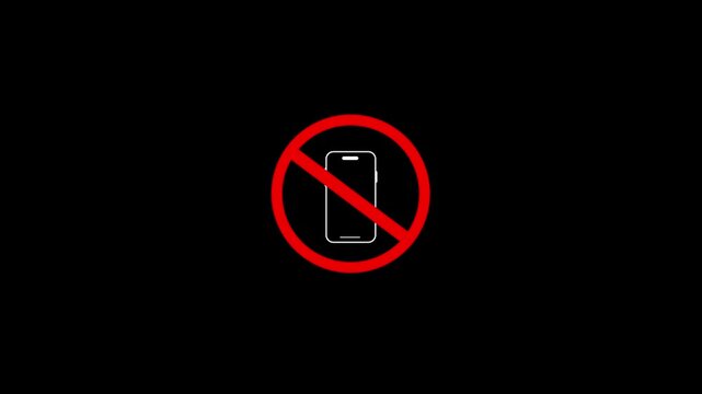 Not allow mobile phone sign animation. Motion graphics of stop red circle symbol