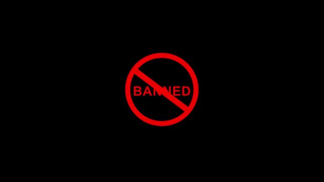 Red stamp Banned business imprint animation white background denied stamp video. Stamp with the text Banned animation stamping. Motion graphics of stop red circle concept