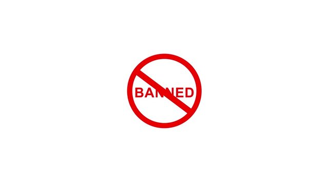 Red stamp Banned business imprint animation white background denied stamp video. Stamp with the text Banned animation stamping. Motion graphics of stop red circle concept