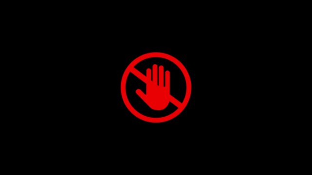 Stop Pointing Human Hand Animation. Showing forefinger. emoji icon symbol in glow led lights. Motion graphics of stop red circle concept.