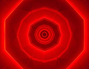 Abstract geometric tunnel with concentric red octagons