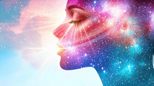 Inner Universe: A radiant portrait of a person in quiet reflection, where the cosmos merges with the human form, embodying the beauty of introspection and the boundless nature of the mind.