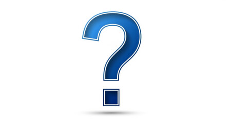 Large blue question mark symbol with white outline on plain white background
