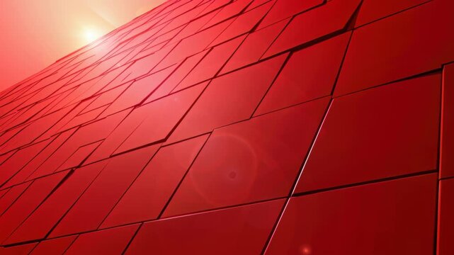 Red Architectural Abstraction: A captivating architectural study showcasing a geometric design, where repetitive rectangular tiles create a striking and modern visual with a bold, crimson aesthetic.