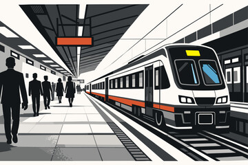 Obraz premium Modern Train at Underground Station. Modern passenger train arriving at underground metro station.