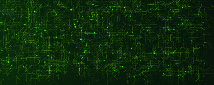 Cyber Network Data Technology Digital Security Green Circuit Grid Nodes Encryption Blockchain Ai Cloud Computing Interface Abstract Background Futuristic Hud Matrix Vector Illustration.