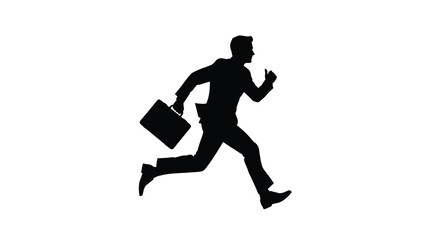 Obraz premium A businessman running with a briefcase stark black silhouette