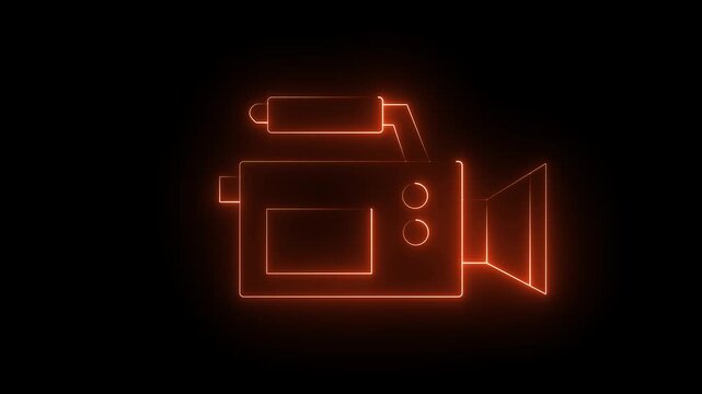 Glowing neon video-camera icon isolated on black background. HD Video motion graphic animation. Glowing neon line video camera icon animation. Glowing Outline Video camera symbol video footage.4k