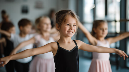 Faceless group of children enjoying dancing class together, youth movement education, recreational learning, artistic expression, with copy space