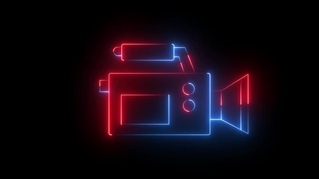 Glowing neon video-camera icon isolated on black background. Glowing neon line video camera icon animation. Glowing Outline Video camera symbol video footage.4k