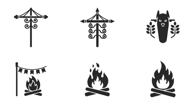 Black silhouette camping icons