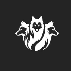 Fototapeta premium Three Aggressive Wolf Heads Logo in Minimalist Vector Style