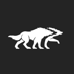 Obraz premium White Wolves Pack Walking Profile Graphic Logo Design on Dark Background
