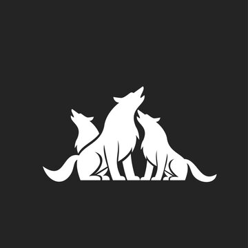 Three Howling Wolves Silhouette Logo Design